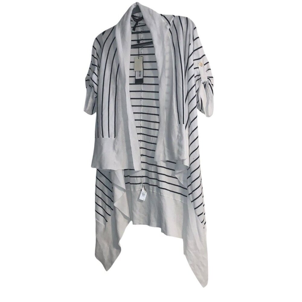 BCBGMAXAZRIA WOMEN'S STRIPED CARDIWRAP  SWEATER NAVYSTRIPE‎  S BUTTON SLEEVE NWT